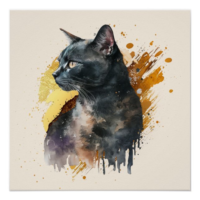 Watercolor Black Cat Poster (Front)