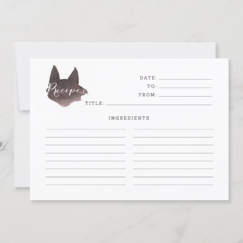 Watercolor Black Cat Recipe Card
