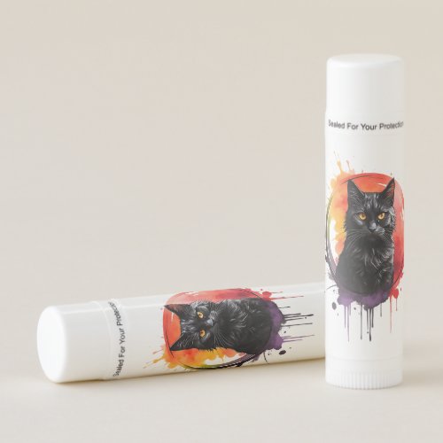 Watercolor Black Cat Splatter Art Portrait Large  Lip Balm