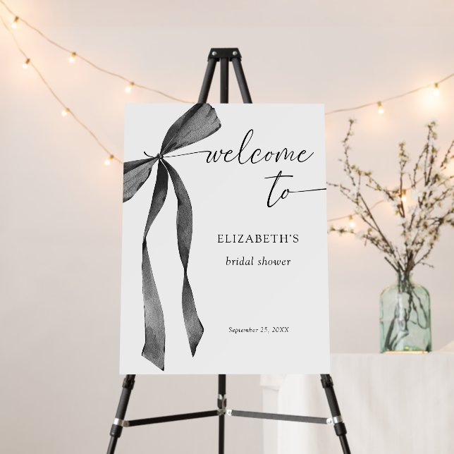 Watercolor Black Coquette Bow Bridal Shower Foam Board (In Situ (Stand))