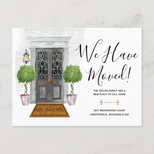 Watercolor Black Door New Address Announcement Postcard