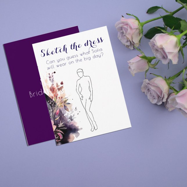 Watercolor black dress purple bridal shower game invitation (Creator Uploaded)