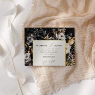 Watercolor Black Gold Floral Wedding Foil Invitation