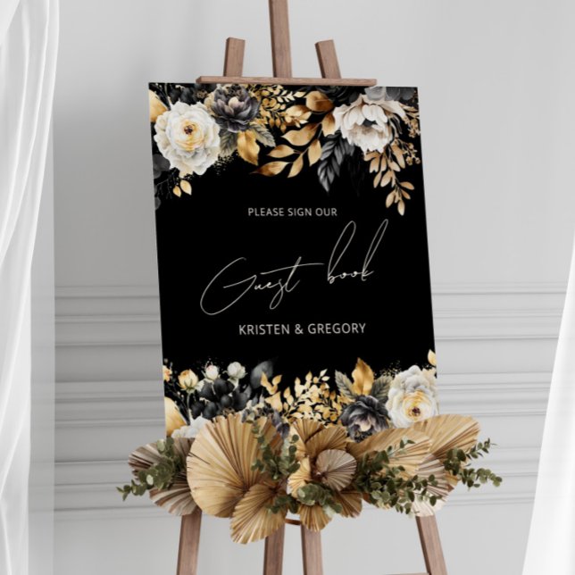 Watercolor Black Gold Floral Wedding Poster (Creator Uploaded)