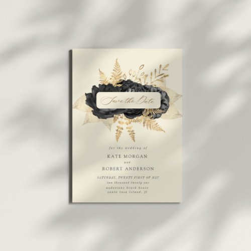 Watercolor Black Gold Roses Save The Date 