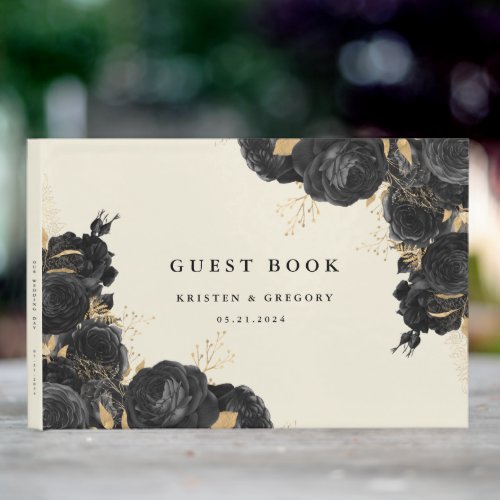 Watercolor Black Gold Roses Wedding Guest Book