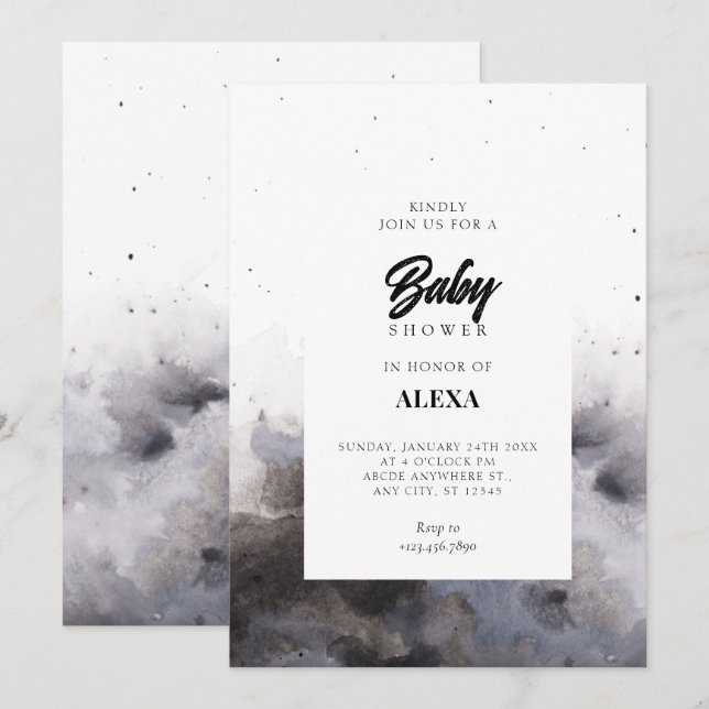 Watercolor Black gray fog baby shower  Invitation (Front/Back)