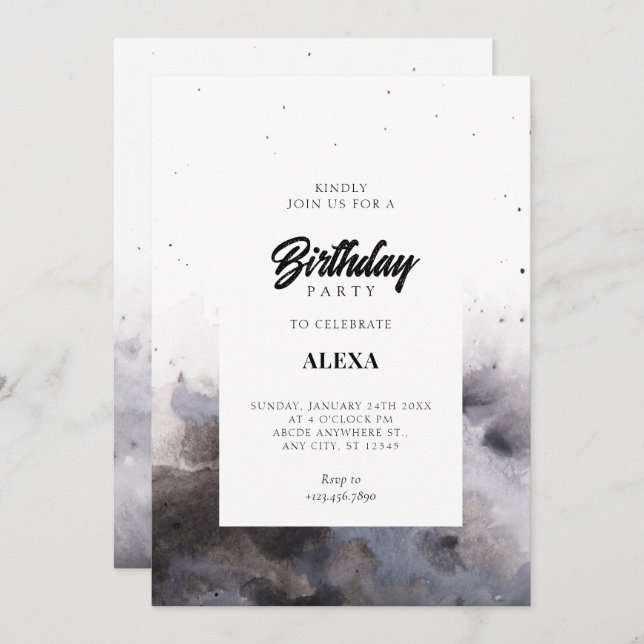 Watercolor Black gray fog birthday  Invitation (Front/Back)