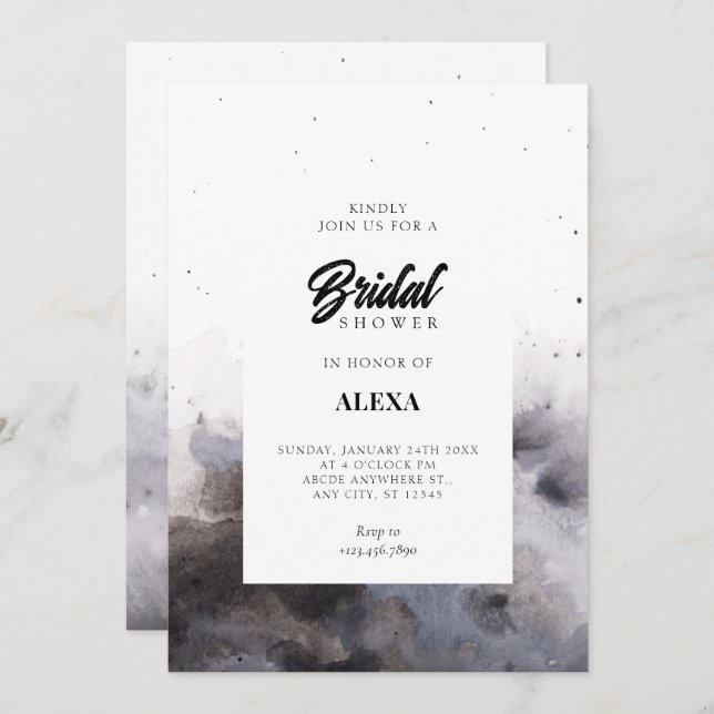 Watercolor Black gray fog bridal shower  Invitation (Front/Back)