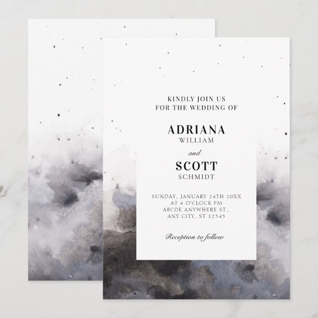 Watercolor Black gray fog wedding  Invitation (Front/Back)