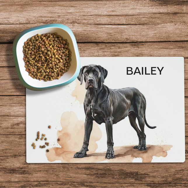 Watercolor Black Great Dane Dog Food Mat (Creator Uploaded)
