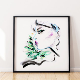Watercolor Black Green Fashion Painting Floral 