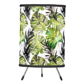 Watercolor Black Green Tropical Leaves Pattern