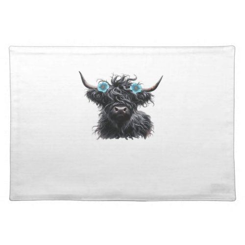 Watercolor Black Highland Cow Classic T-Shirt Cloth Placemat