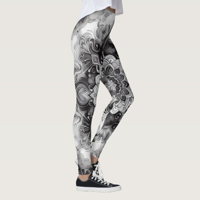 Watercolor black ink wash leggings (Right)