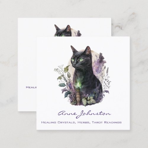 Watercolor Black Kitty Square Business Card