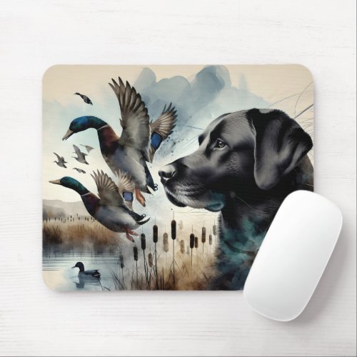 Watercolor Black Labrador And Ducks Mouse Pad