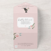 Watercolor Black Labrador Dog & Floral Pink Rose All In One Invitation (Outside)