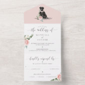 Watercolor Black Labrador Dog & Floral Pink Rose All In One Invitation (Inside)