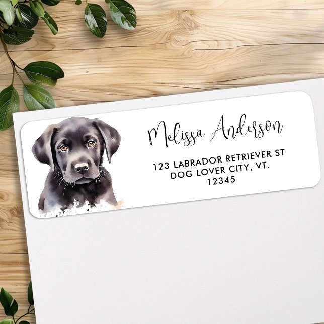 Watercolor Black Labrador Puppy Dog Return Address Label (Creator Uploaded)