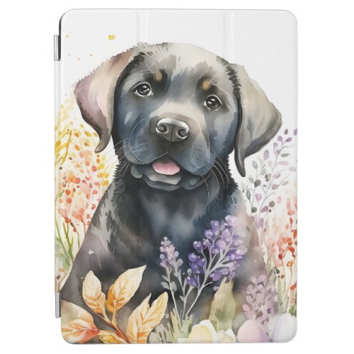 Watercolor Black Labrador Retriever and Flowers iPad Air Cover
