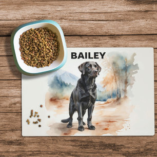 Watercolor Black Labrador Retriever Dog Food Mat