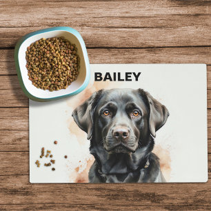 Watercolor Black Labrador Retriever Dog Food Mat