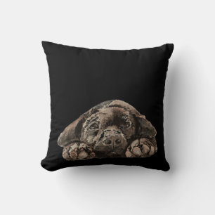 Watercolor Black Labrador Retriever Pet Dog Throw Pillow