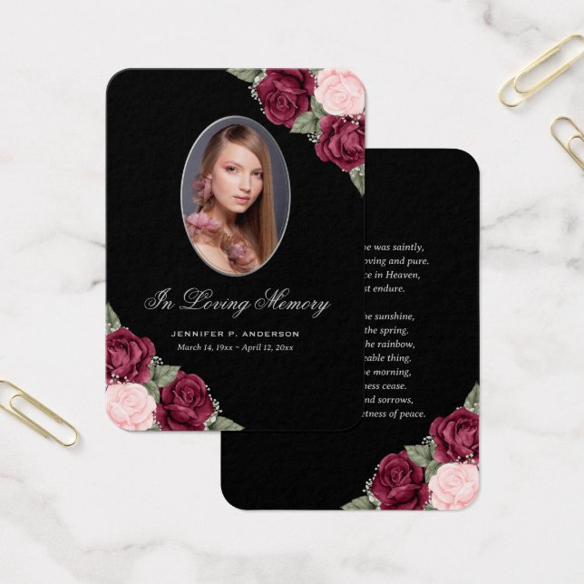 Watercolor Black Memorial Funeral Prayer Card (Office)