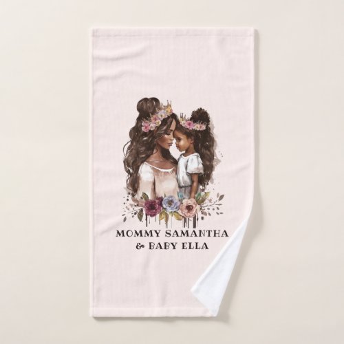 Watercolor Black Mom and Daughter 1 Bath Towel Set