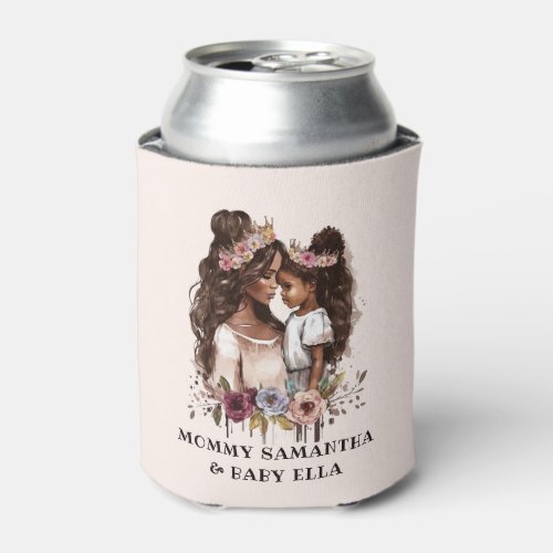Watercolor Black Mom and Daughter 1 Can Cooler
