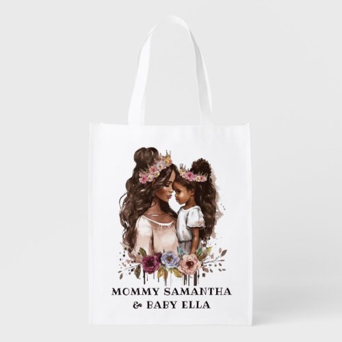 Watercolor Black Mom and Daughter 1 Grocery Bag