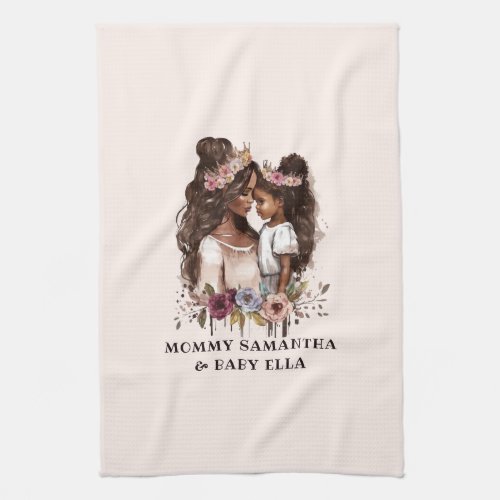 Watercolor Black Mom and Daughter 1 Kitchen Towel