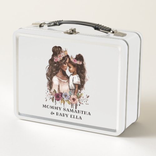 Watercolor Black Mom and Daughter 1 Metal Lunch Box