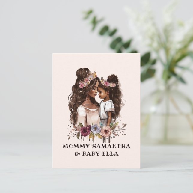 Watercolor Black Mom and Daughter (1) Postcard (Standing Front)