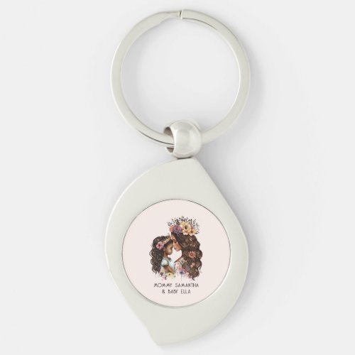 Watercolor Black Mom and Daughter 2 Keychain