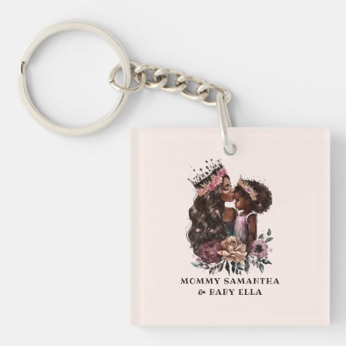 Watercolor Black Mom and Daughter 3 Keychain