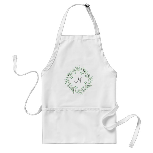 Watercolor Black Olive Wreath Adult Apron (Front)