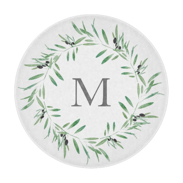 Watercolor Black Olive Wreath Cutting Board (Front)
