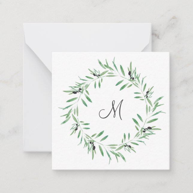 Watercolor Black Olive Wreath Note Card (Front)