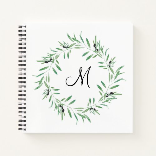 Watercolor Black Olive Wreath Notebook