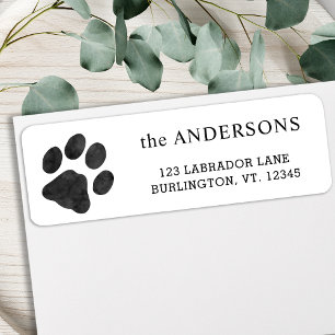 Watercolor Black Paw Print Return Address Label