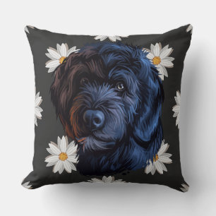 WATERCOLOR BLACK PORTUGESE WATER DOG FACE THROW PILLOW