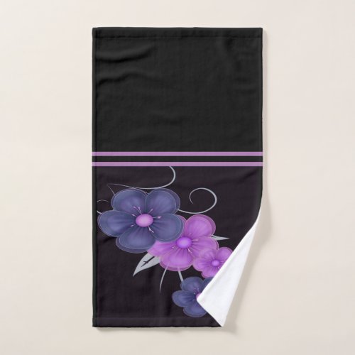 watercolor black  purple  floral bath towel set