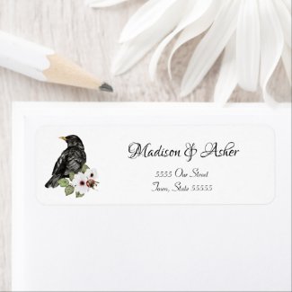Watercolor Black Raven Elegant Bird Nature Script
