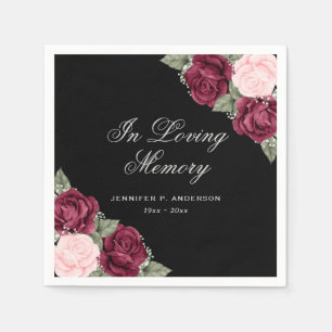 Watercolor Black Red Pink Floral Funeral Memorial Napkins