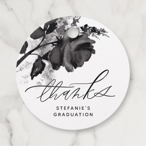 Watercolor Black Rose Graduation Party Thank You Favor Tags