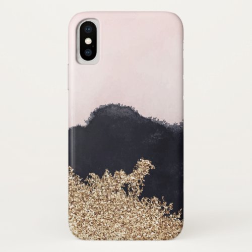 Watercolor black rose paint and gold torn iPhone x case