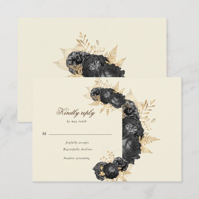 watercolor black roses floral RSVP Response Card (Front/Back)