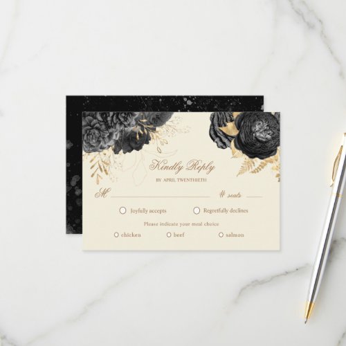 Watercolor Black Roses RSVP Meal Choice Card